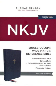NKJV Single-Column Wide-Margin Reference Bible, Cloth over Board, Blue, Red Letter