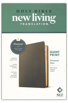 NLT Personal Size Giant Print Bible, Filament-Enabled Edition (Genuine Leather, Olive Green, Red Letter)